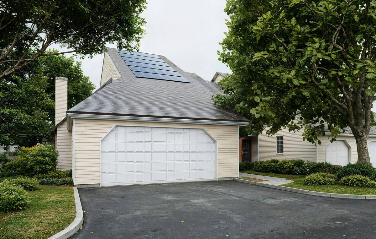 New build solar panel benefits shown on a modern home under construction with panels seamlessly mounted on the roof